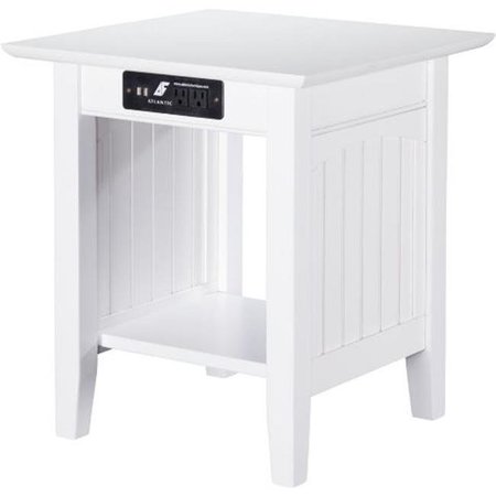 ATLANTIC FURNITURE Atlantic Furniture AH14312 Nantucket End Table with Charger; White AH14312